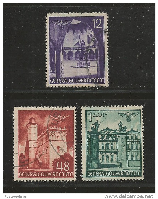 GENERAL GOUVERNMENT, 1941, Cancelled Stamp(s) Buildings, MI 66=70 #16012, 3 Values Only - Occupation 1938-45