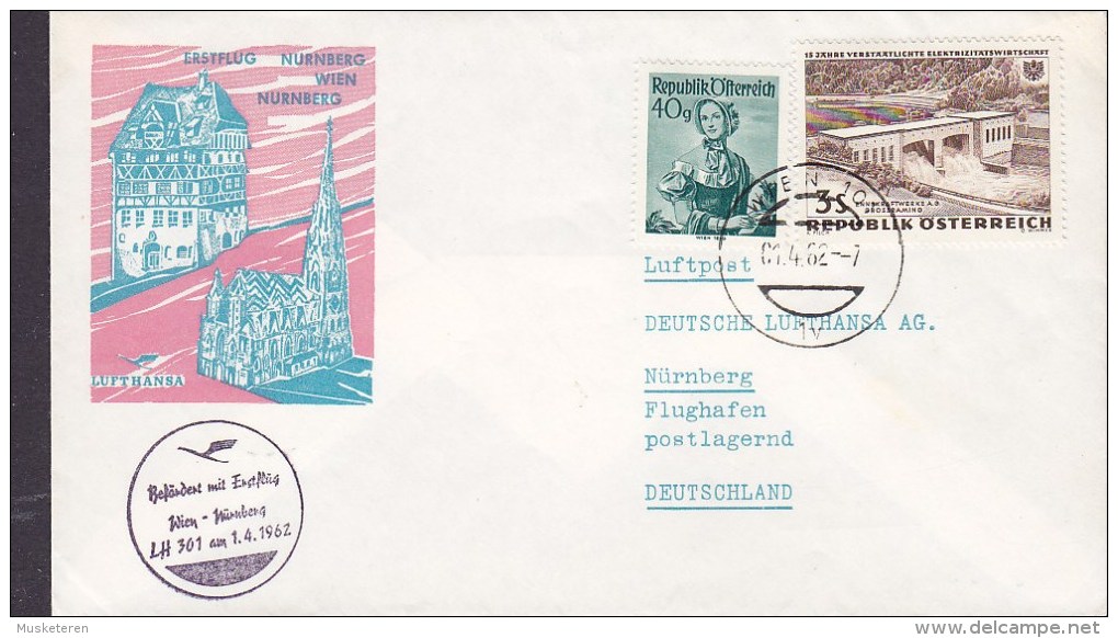 Austria LUFTHANSA Erstflug 1st Floght NURNBERG-WIEN 1962 Cover Brief - First Flight Covers