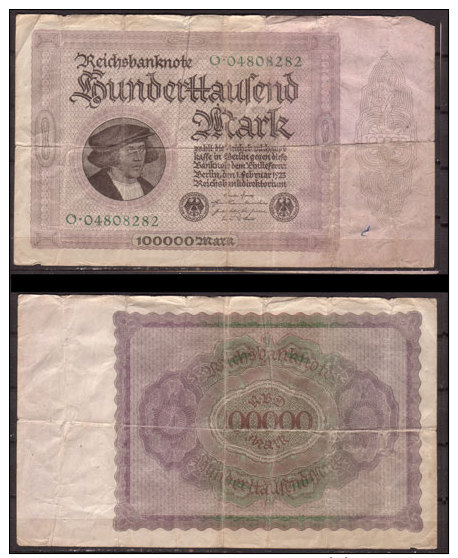 Weimarer Republik , Infla , 100.000 Mark , 1923 , RB-82 A , VG - 100000 Mark