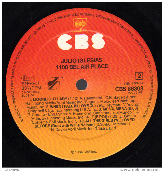 * LP *  JULIO IGLESIAS - 1100 BEL AIR PLACE (Holland 1984 CBS Orange Label) - Disco, Pop