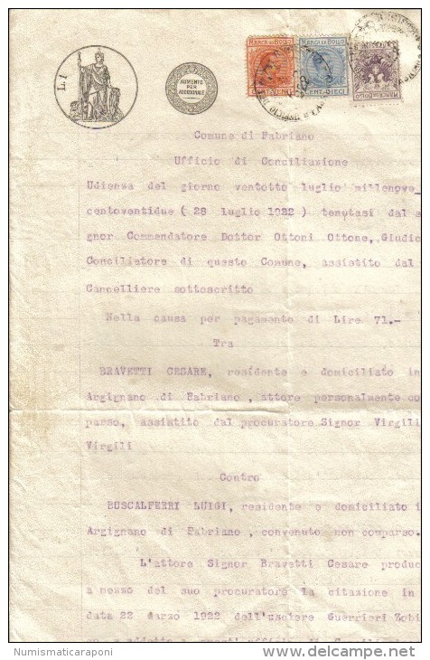 Fabriano Ufficio Di Conciliazione Documento 08 08 1922  Doc.053 - Altri & Non Classificati