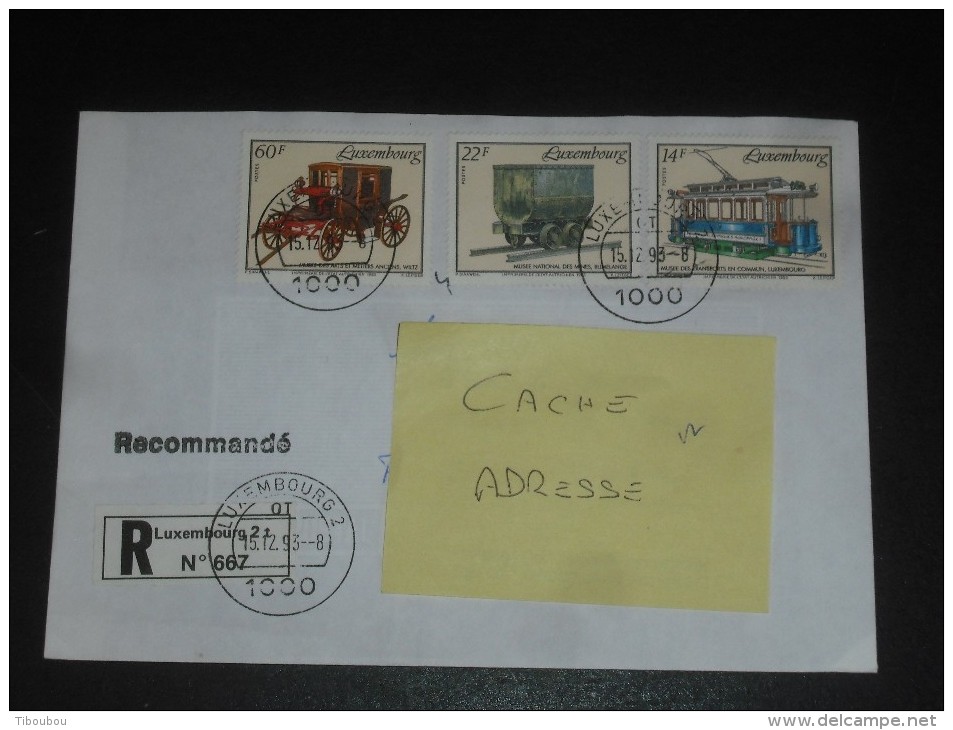 LETTRE RECOMMANDEE LUXEMBOURG AVEC YT 1274 A 1276 - TRAMWAY WAGONNET MINE MINEUR VOITURE HIPPOMOBILE - - Storia Postale