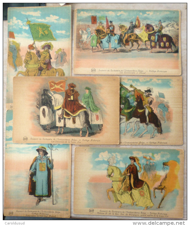 Cp LOT 6X Litho Illustrateur LEGIA  MAT Souvenir Centenaire Independance Belge Cortege Historique Toison HASSELT - Collections & Lots