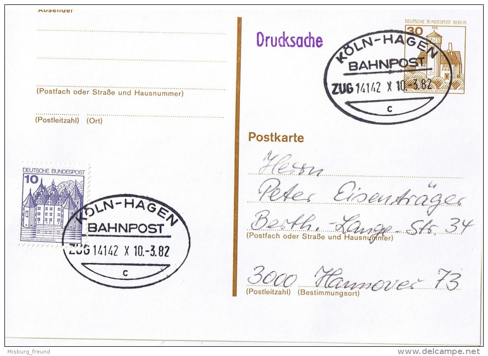 E647 Postkarte Bahnpost "KÖLN-HAGEN" UB "c" 1982 - Gebraucht