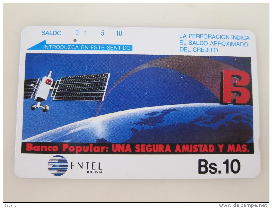 Entel Tamura Phonecard,Satellite And Earth,used,one Hole Only - Bolivië