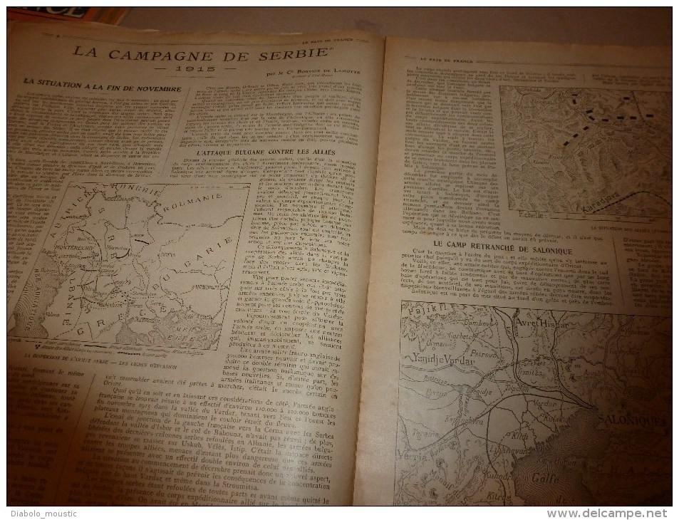 1915 JOURNAL de GUERRE (Le Pays de France):Répertoire Front des BATAILLES; BELGIQUE;St-Mihiel;SERBIE;Pasly;MACEDOINE