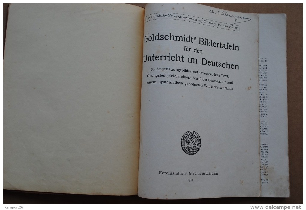 1914 Bildertafeln Für Den Unterricht Im Deutschen GOLDSCHMIDT Teaching German Allemand - Livres Scolaires