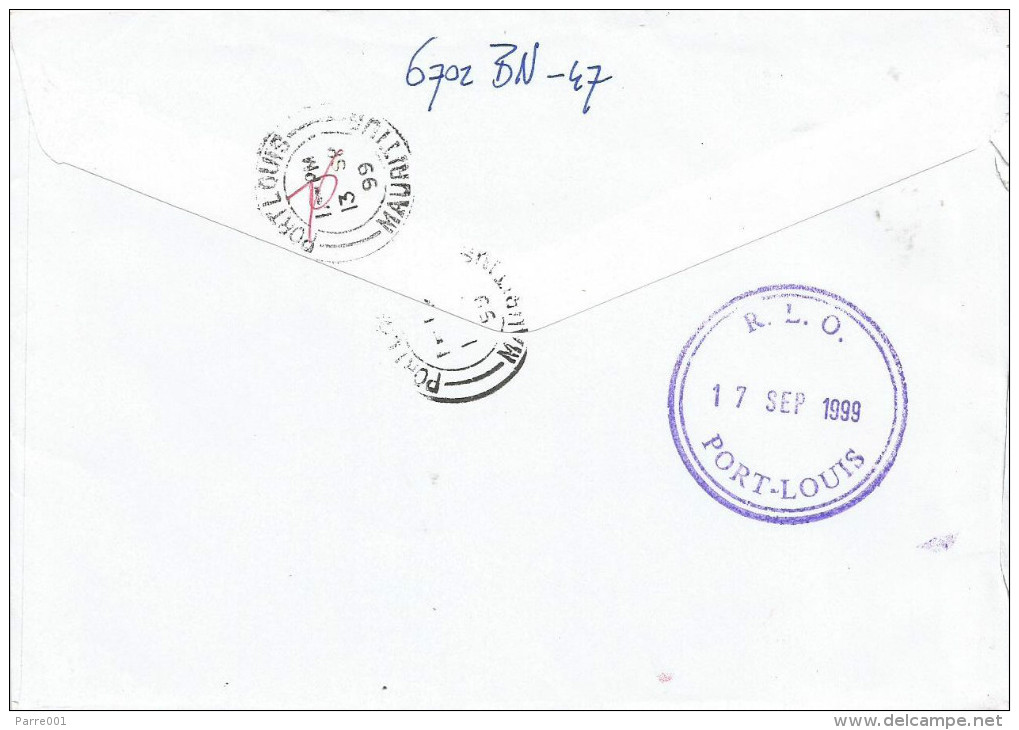 Mauritius Maurice 1999 RLO Port Louis Returned Letter Office Unknown Instructional Handstamp Cover From Netherlands - Mauritius (1968-...)