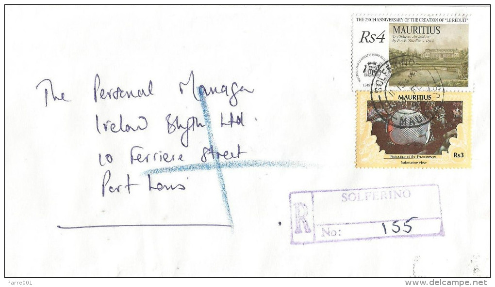 Mauritius Maurice 1999 Solferino Reduit House Fish Domestic Registered Cover - Mauritius (1968-...)