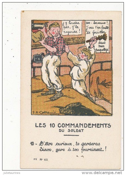 LES DIX COMMANDEMENT DU SOLDAT HUMOUR MILITAIRE D ETRE CURIEUX TE GARDERAS CPA BON ETAT - Humoristiques