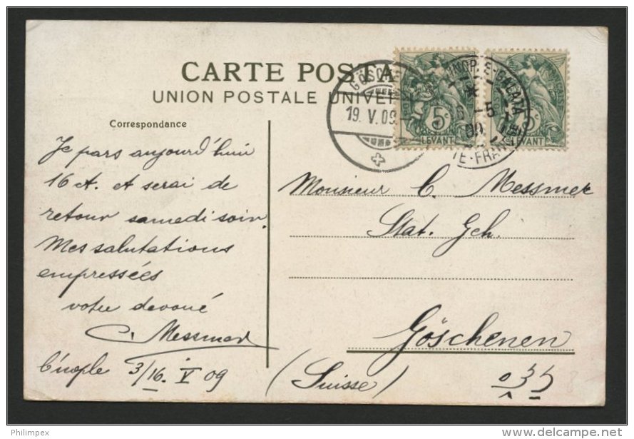 FRENCH P.O. IN TURKEY / LEVANT, POSTCARD 1909 TO GOESCHENEN (SWITZ) - Cartas & Documentos