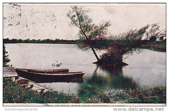 Scene On Rock River Near Rockford Illinois 1908 - Rockford