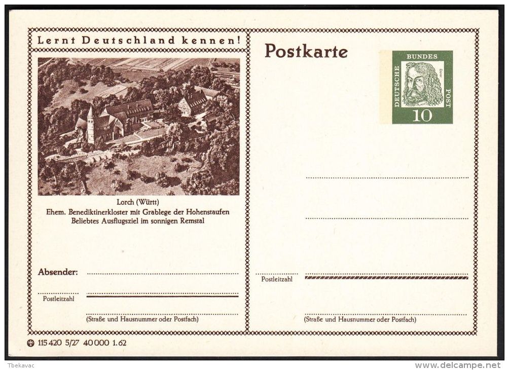 Germany 1962, Illustrated Postal Stationery "Lorch", Ref.bbzg - Cartes Postales Illustrées - Neuves