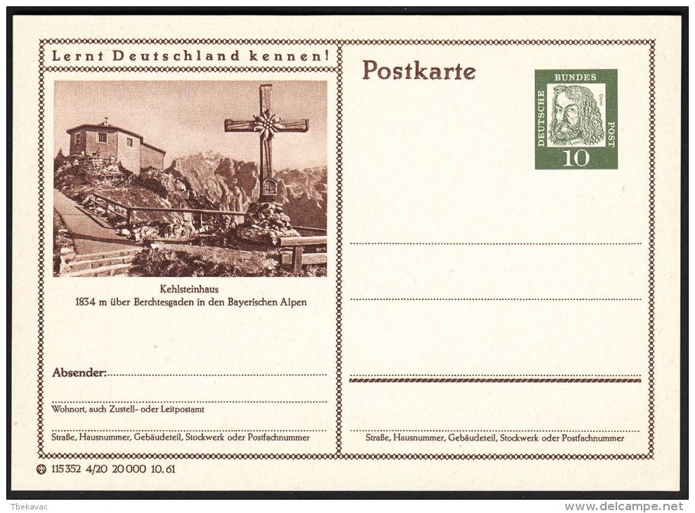 Germany 1961, Illustrated Postal Stationery "Kehlsteinhaus", Ref.bbzg - Cartes Postales Illustrées - Neuves