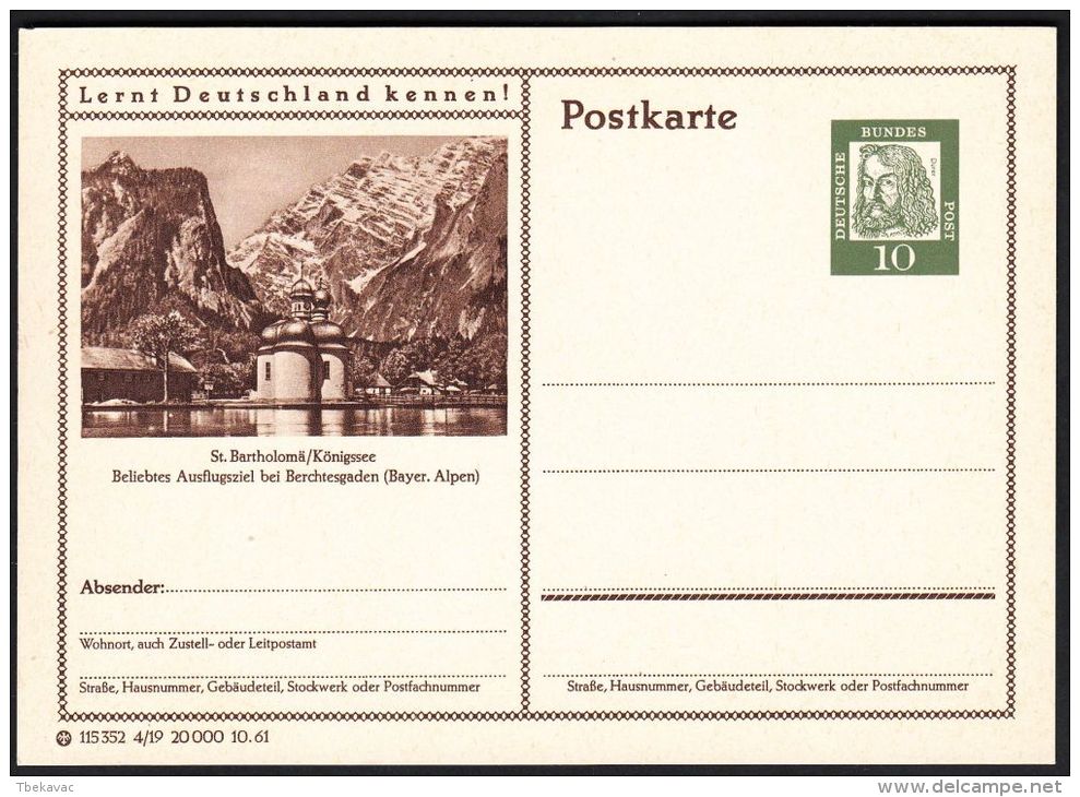 Germany 1961, Illustrated Postal Stationery "St.Bartholome", Ref.bbzg - Cartes Postales Illustrées - Neuves