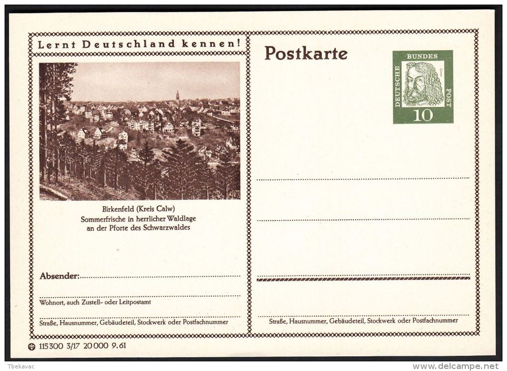 Germany 1961, Illustrated Postal Stationery "Birkenfeld", Ref.bbzg - Cartes Postales Illustrées - Neuves