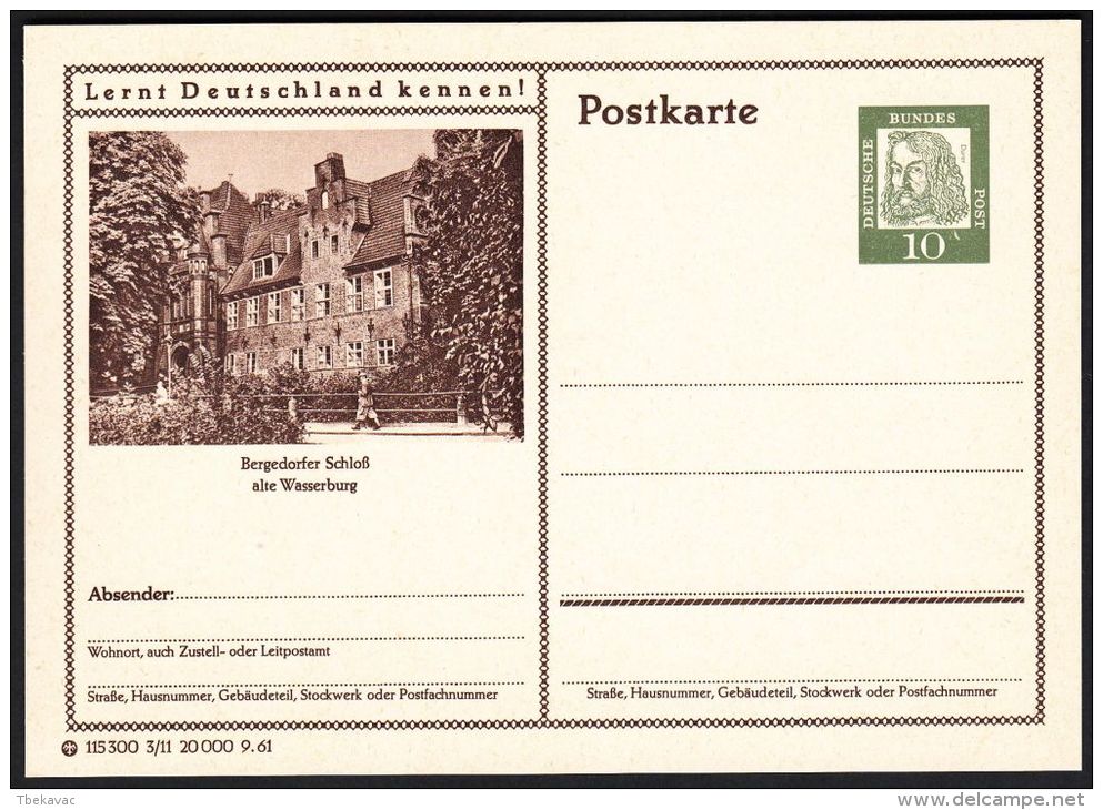 Germany 1961, Illustrated Postal Stationery "Castle Bergedorf", Ref.bbzg - Cartes Postales Illustrées - Neuves