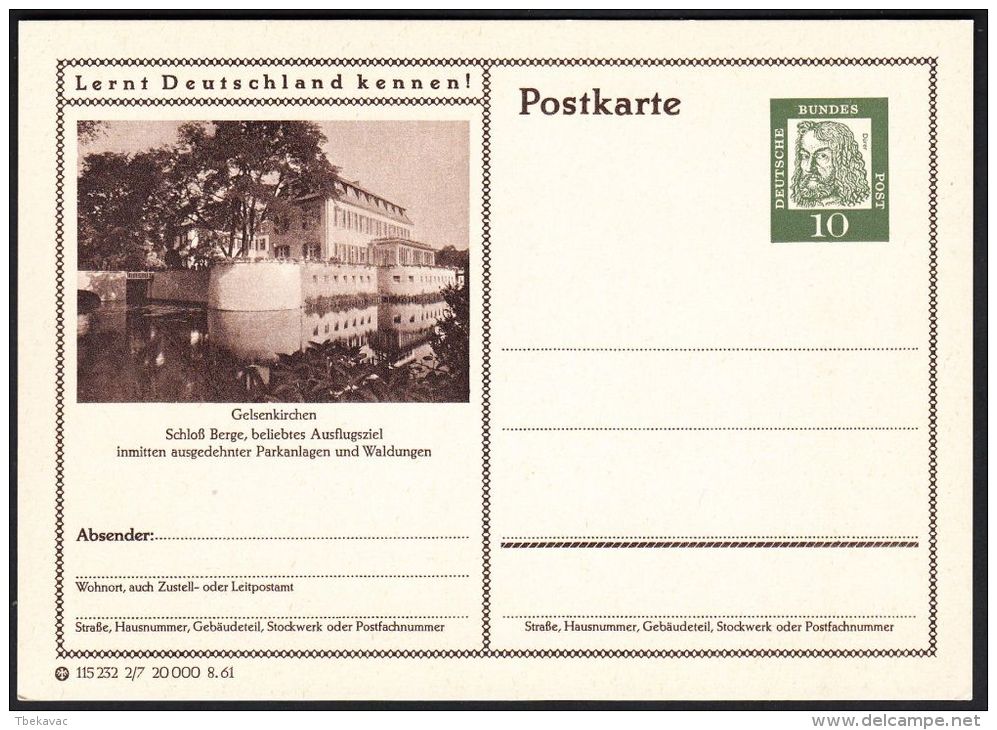 Germany 1961, Illustrated Postal Stationery "Castle Berge In Gelsenkirchen", Ref.bbzg - Cartes Postales Illustrées - Neuves