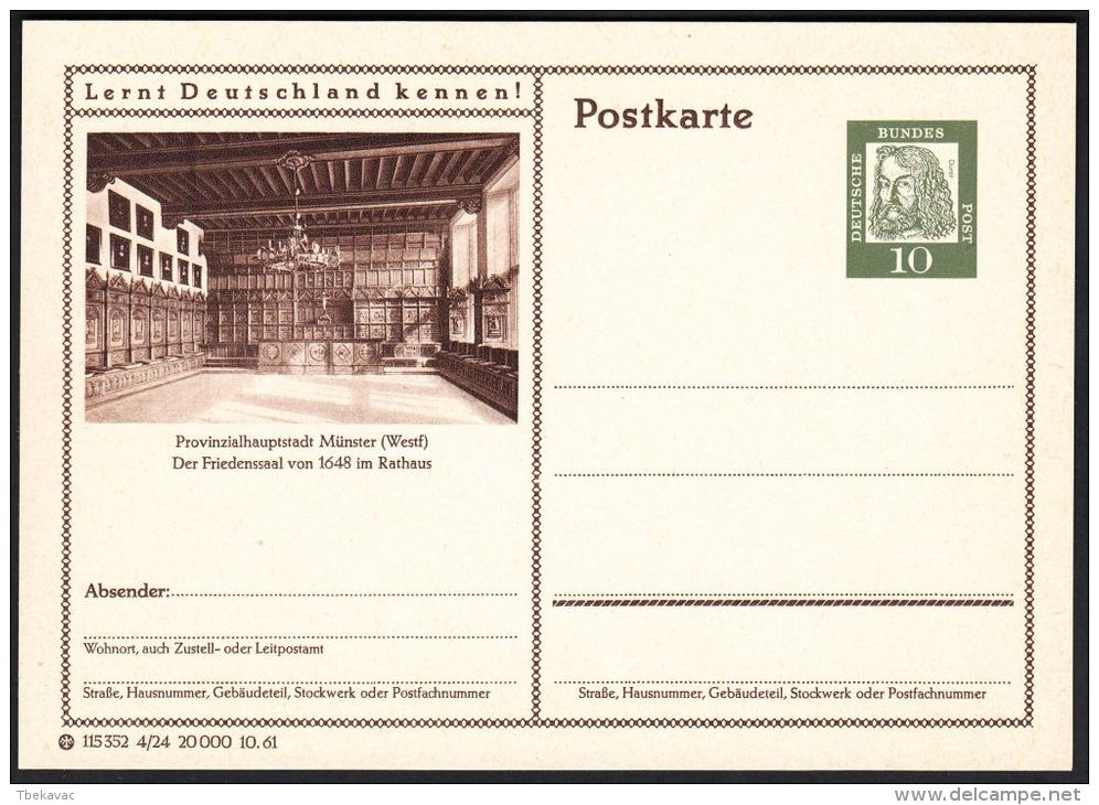 Germany 1961, Illustrated Postal Stationery "Provincial Capital Münster", Ref.bbzg - Postales Ilustrados - Nuevos