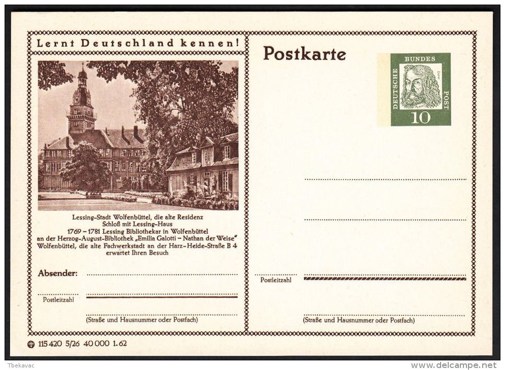 Germany 1962, Illustrated Postal Stationery "Wolfenbuttel", Ref.bbzg - Illustrated Postcards - Mint