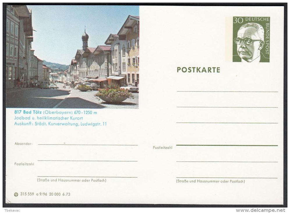 Germany 1973, Illustrated Postal Stationery "Bad Tolz", Ref.bbzg - Cartes Postales Illustrées - Neuves