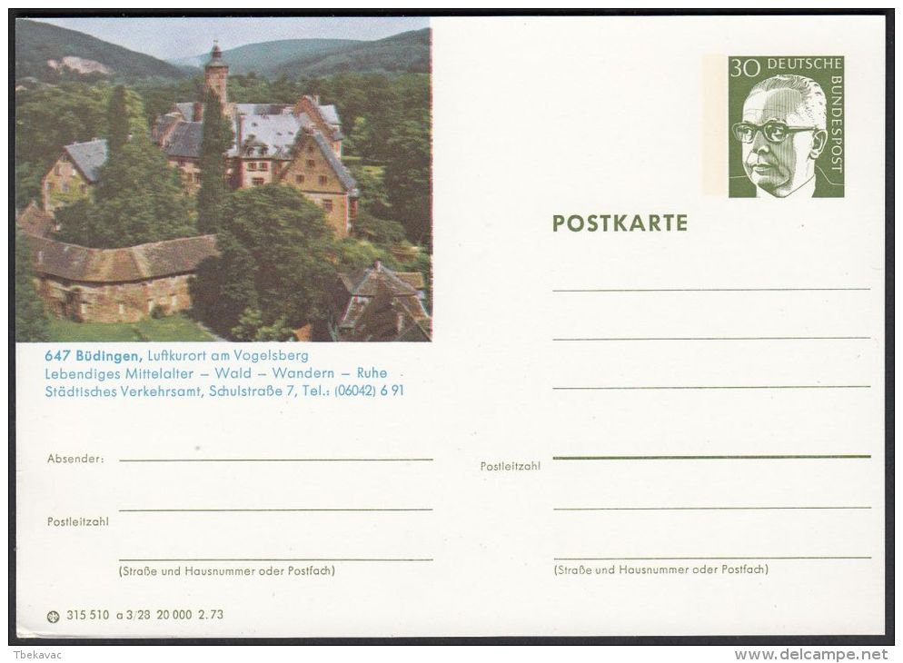 Germany 1973, Illustrated Postal Stationery "Budingen", Ref.bbzg - Cartes Postales Illustrées - Neuves