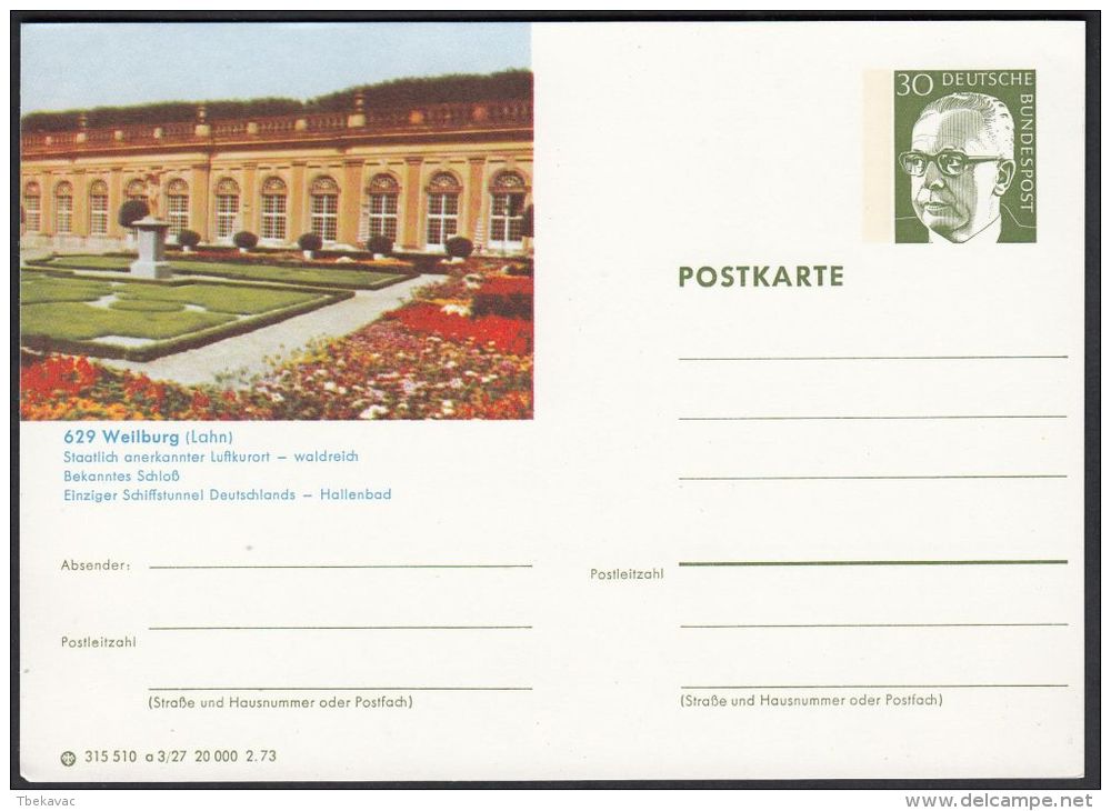 Germany 1973, Illustrated Postal Stationery "Castle Bekanntes In Weilburg", Ref.bbzg - Illustrated Postcards - Mint