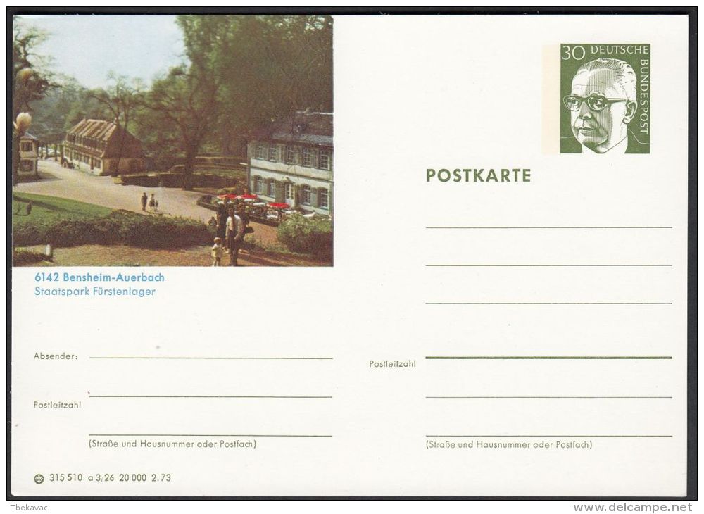 Germany 1973, Illustrated Postal Stationery "Park In Bensheim-Auerbach", Ref.bbzg - Bildpostkarten - Ungebraucht