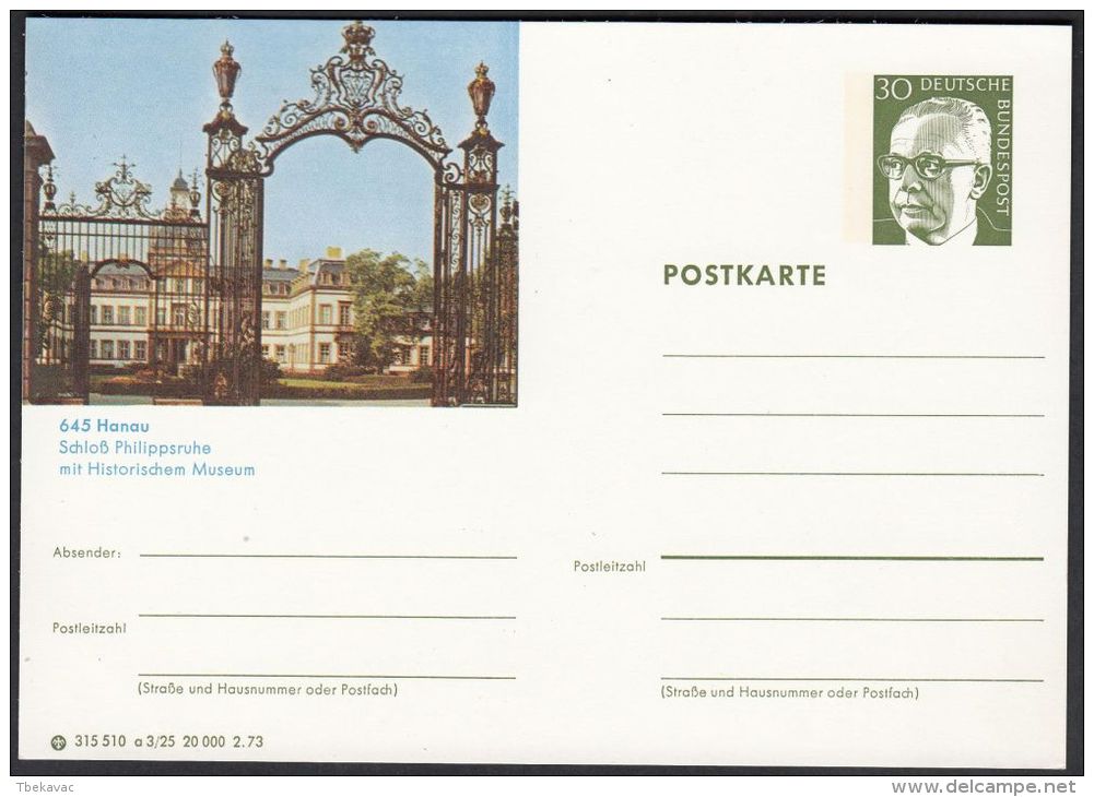 Germany 1973, Illustrated Postal Stationery "Castle Philippsruhe In Hanau", Ref.bbzg - Illustrated Postcards - Mint