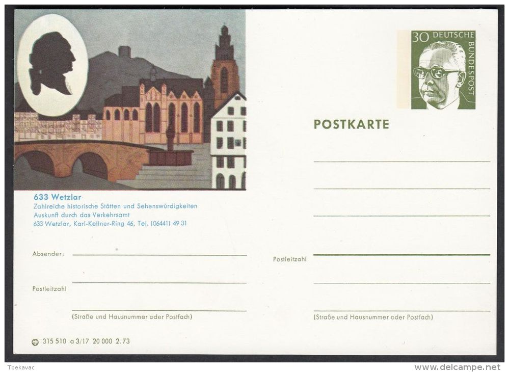 Germany 1973, Illustrated Postal Stationery "Wetzlar", Ref.bbzg - Cartes Postales Illustrées - Neuves