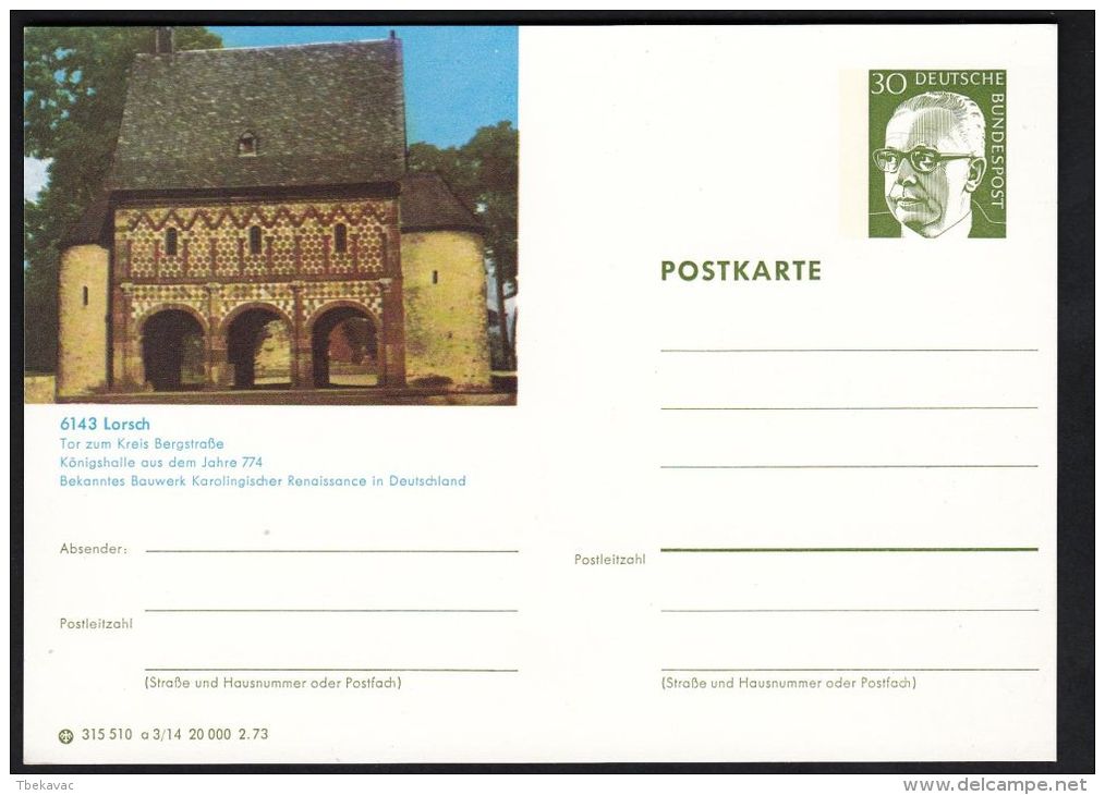 Germany 1973, Illustrated Postal Stationery "Lorsch", Ref.bbzg - Cartes Postales Illustrées - Neuves