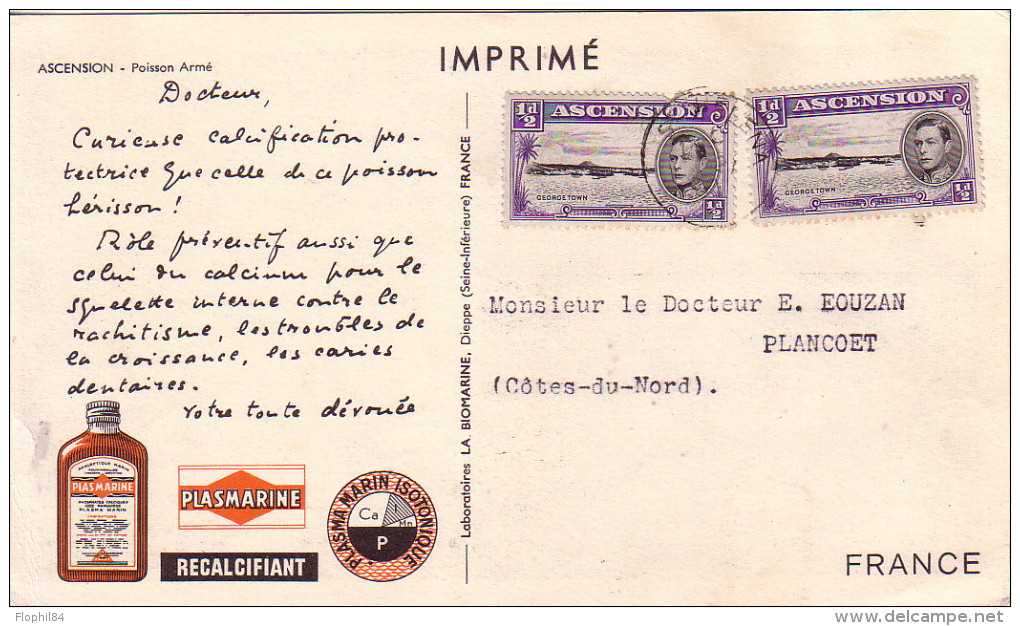 ASCENSION - IONYL - PLASMARINE - MERINOL- CROISIERE ATLANTIQUE PLASMARINE 1951-1952 -POISSON ARME. - Ascension