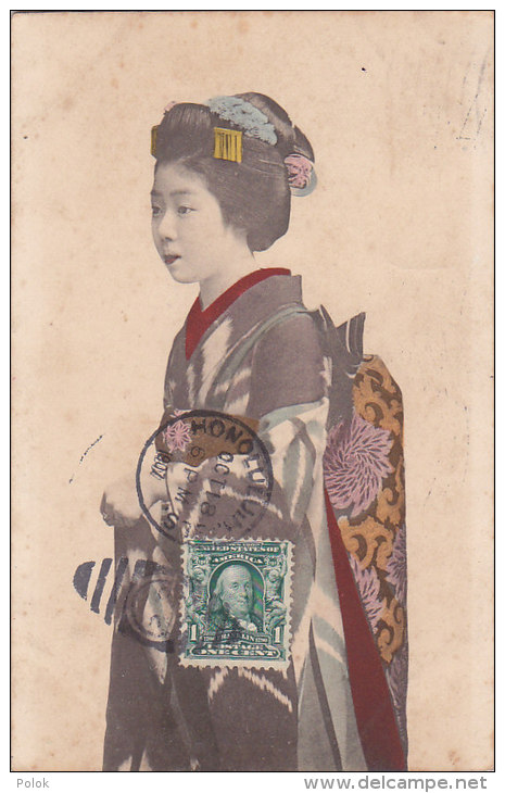 Ac - Cpa Japon - Femme En Kimono (timbre Et Tampon US - Honolulu) - Autres & Non Classés