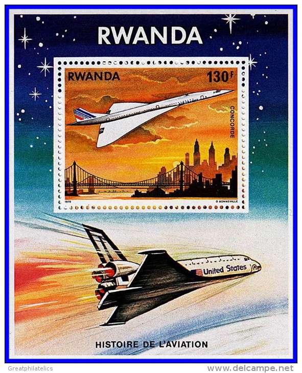 Rwanda 1978 AVIATION = CONCORDE PLANE Over NEW YORK BRIDGES / SPACE SHUTTLE S/S MNH  (3ALL) - Collections