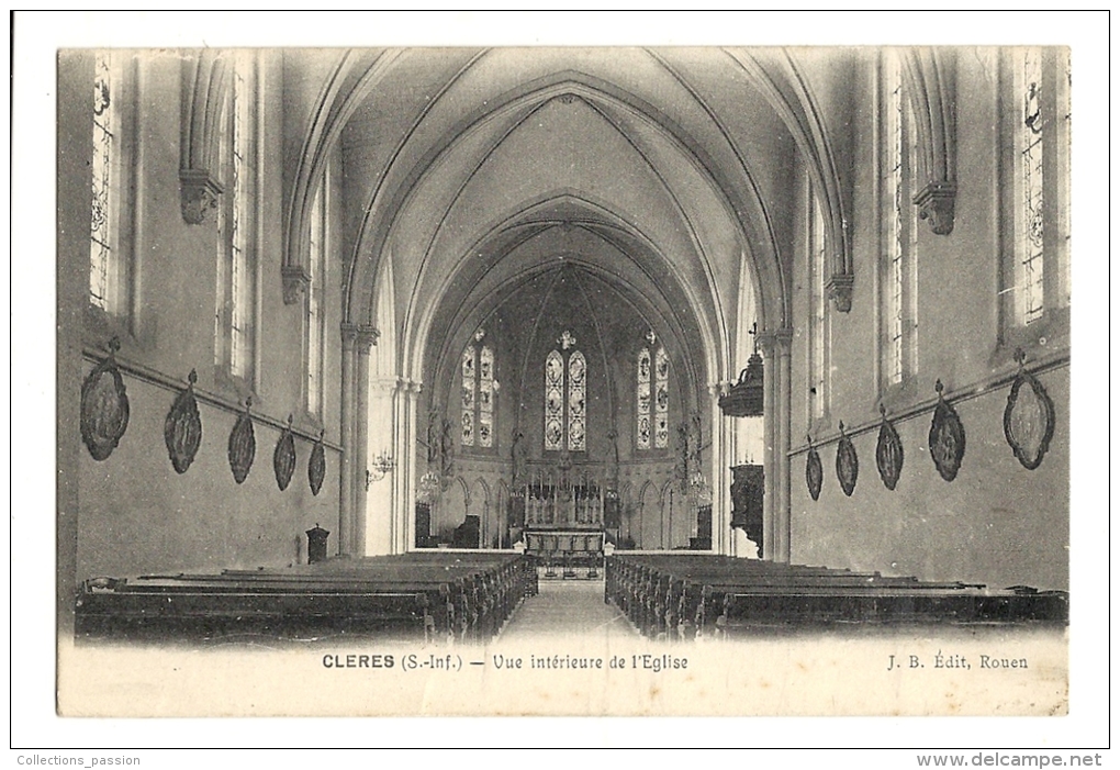 Cp, 76, Clères, Vue Intérieure De L'Eglise, écrite 1919 - Clères