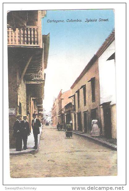 CARTAGENA COLOMBIA IGLESIA STREET Postcard By J V MOGOLLON & CIA EDITORES - Kolumbien