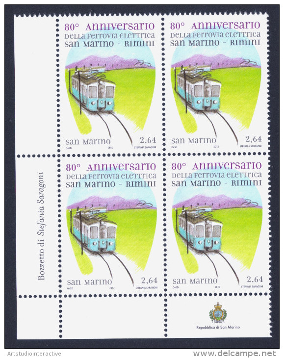 2012 SAN MARINO "80° ANN. DELL´INAUGURAZIONE DELLA FERROVIA ELETTRICA RIMINI - SAN MARINO"  QUARTINA MNH - Unused Stamps