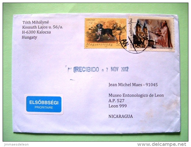 Hungary 2012 Cover To Nicaragua - Dog - Church - Cartas & Documentos