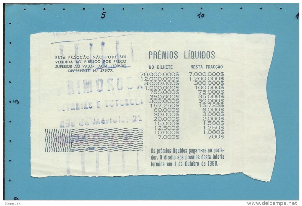 LOTARIA NACIONAL - 19.&ordf; ESP. - 29.06.1990 - SÃO PEDRO - SINTRA - Portugal - 2 Scans E Description - Lottery Tickets