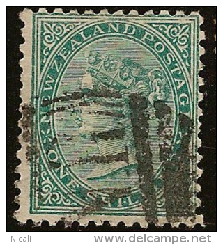 NZ 1874 1/- Green QV SG 184 CP C6c U #CW22 - Gebraucht