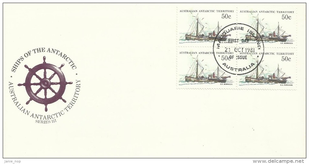 Australia Antarctic Territory 1981 Ships Series III,Norvegia Block 4,Macquarie Island Base - FDC