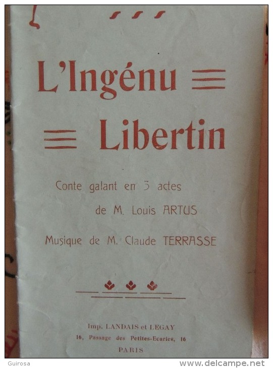 Théâtre Des Bouffes-Parisiens : L&rsquo;Ingénu Libertin Conte Galant En 3 Actes De Louis Artus - Auteurs Français