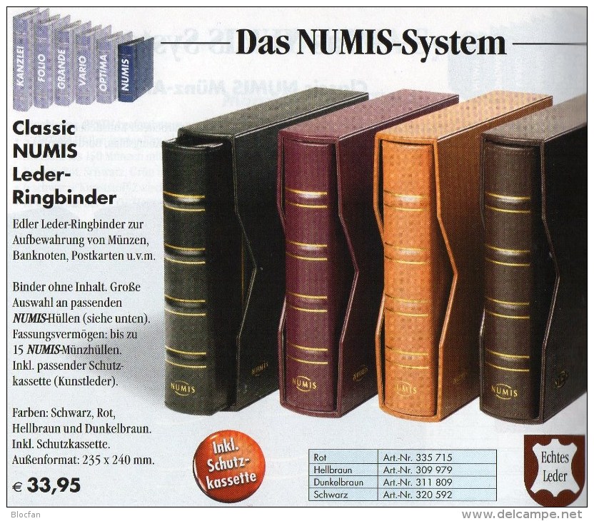 Leder-Album NUMIS+Kassette Für 15 Münzhüllen Neu 34€ Für Beliebige Münzen Oder EURO-Münz-Sets 1C.-2EURO Ohne Münzblätter - Zubehör