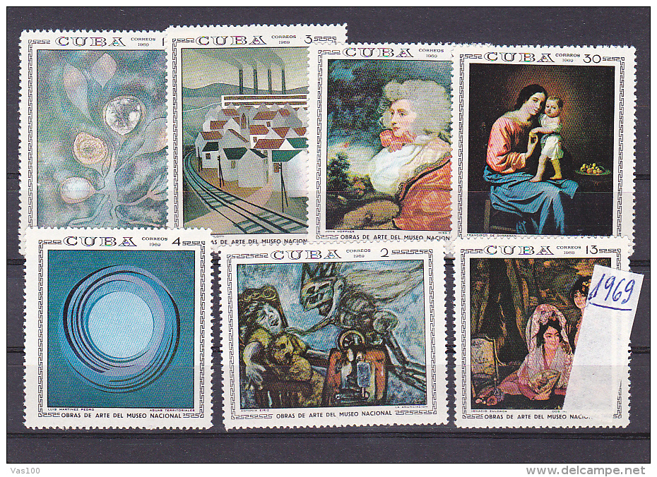 NATIONAL ART MUSEUM, PAINTING, MNH**, 7 STAMPS, 1969, CUBA - Neufs