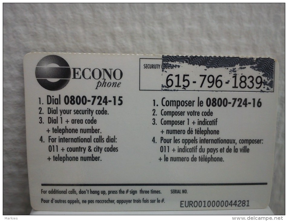 Econo Phone 10 $ Used 2 Photo's  Rare - [2] Prepaid & Refill Cards