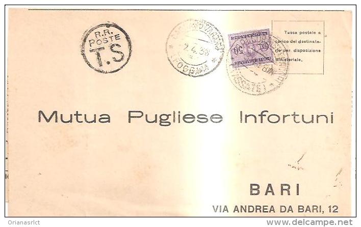 62805)busta Con Affrancatura  Segnatasse Da Foggia A Bari 2-4-38 - Postage Due