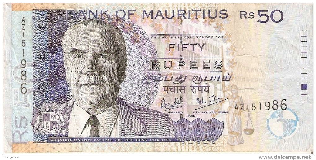 BILLETE DE MAURICIO DE 50 RUPIAS DEL AÑO 2006  (BANKNOTE) - Maurice