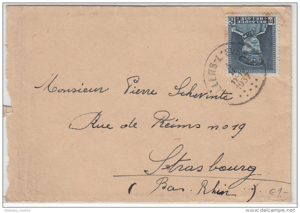 BELGIUM USED COVER 03/02/1937 COB 320 VILLERS L'EVEQUE VERS STRASBOURG - 1931-1934 Képi