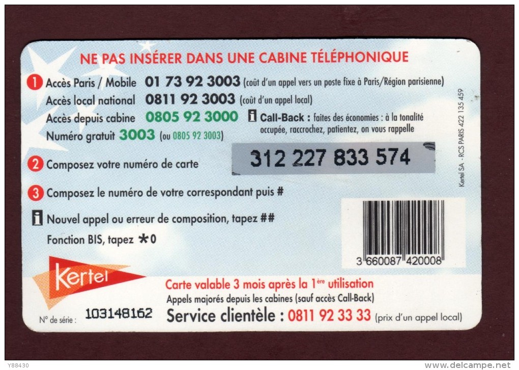 AFRICA - Carte Téléphonique KERTEL De 7,50 € - Destination AFRICA - - 2 Scannes. - Autres - Afrique