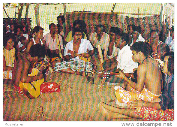 Fiji PPC Meke Time Singing & Playing Music Sent 1989 To Denmark (2 Scans) - Fiji